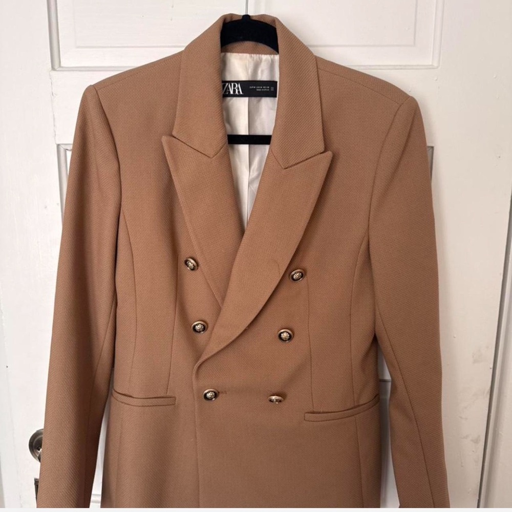 Zara Women's Tan Double-Breasted Blazer Size S - Picture 2 of 2
